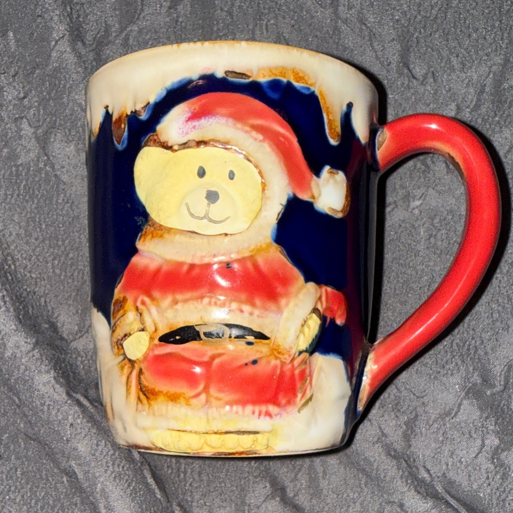 Festive Santa Bear Mug with Red Handle